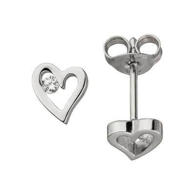 Paar Ohrstecker JOBO "Herz", silber (silber 925, weiß), Ohrringe, Damen, Silber 925 (Sterlingsilber), 925 Silber mit Zirkonia