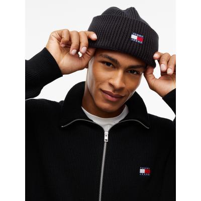 Beanie TOMMY JEANS "TJM HERITAGE SHORT", Herren, schwarz, Strick, Baumwolle, Mützen Beanie, Umfang 58 cm, im Fischermann-Style