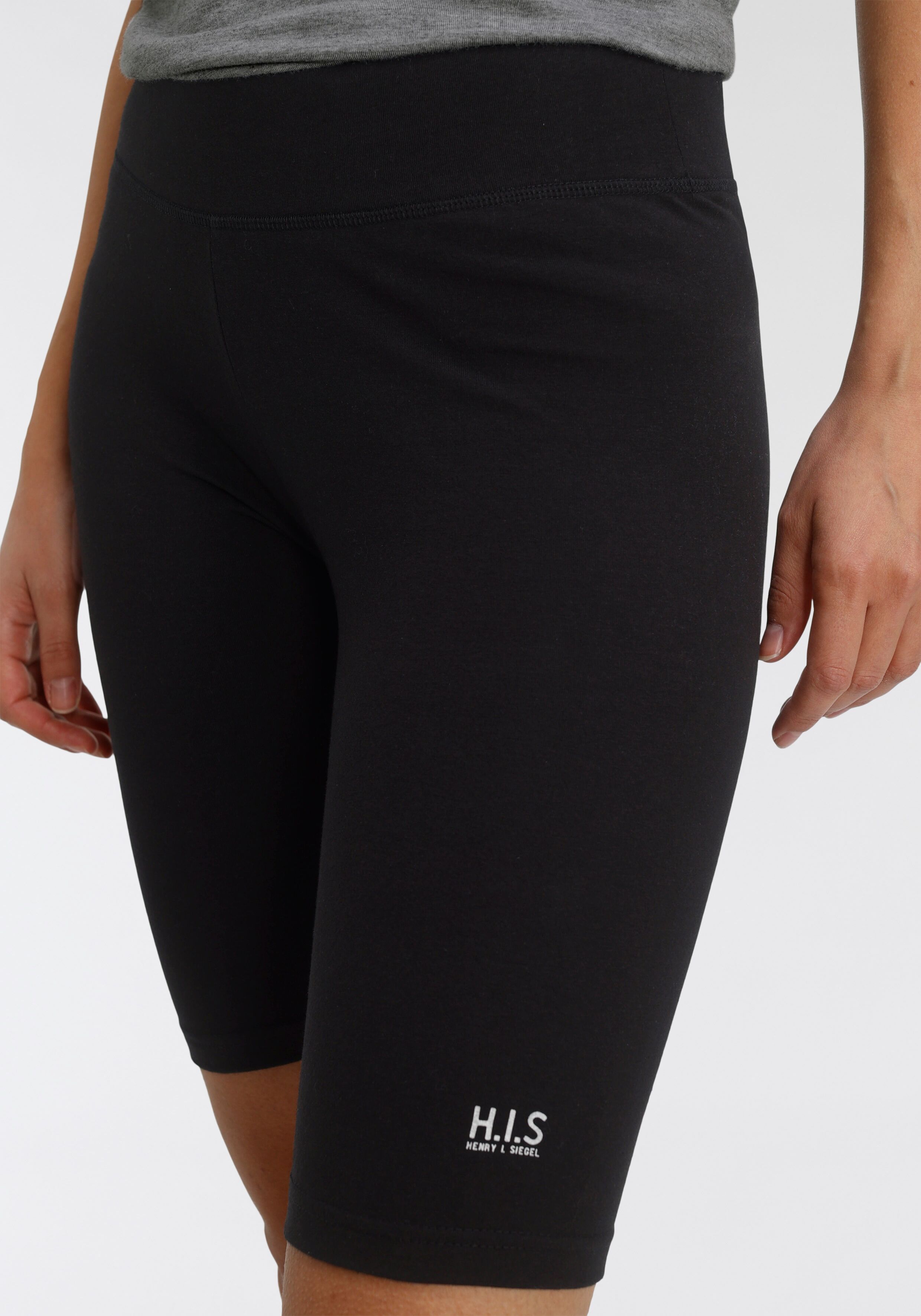 Radlerhose H.I.S "Radlerhose", Damen, Gr. 36, N-Gr, schwarz, Obermaterial: 95% Baumwolle, 5% Elasthan, eng, Hosen Radlerhose, Breiter Komfortbund mit innenliegender Tasche für Sport und Freizeit schwarz 36, N-Gr