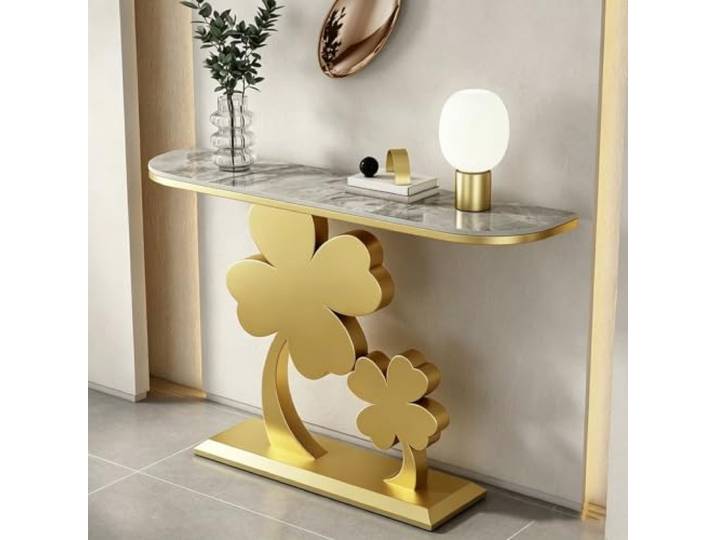 LJWFZBD Moderner Konsolentisch mit Sintersteinplatte für Flur & Wohnzimmer Robuste Sintersteinplatte, Minimalistisches Metalldesign, Vielseitiger Akzenttisch(Gold+Gray,47.2in(120cm))