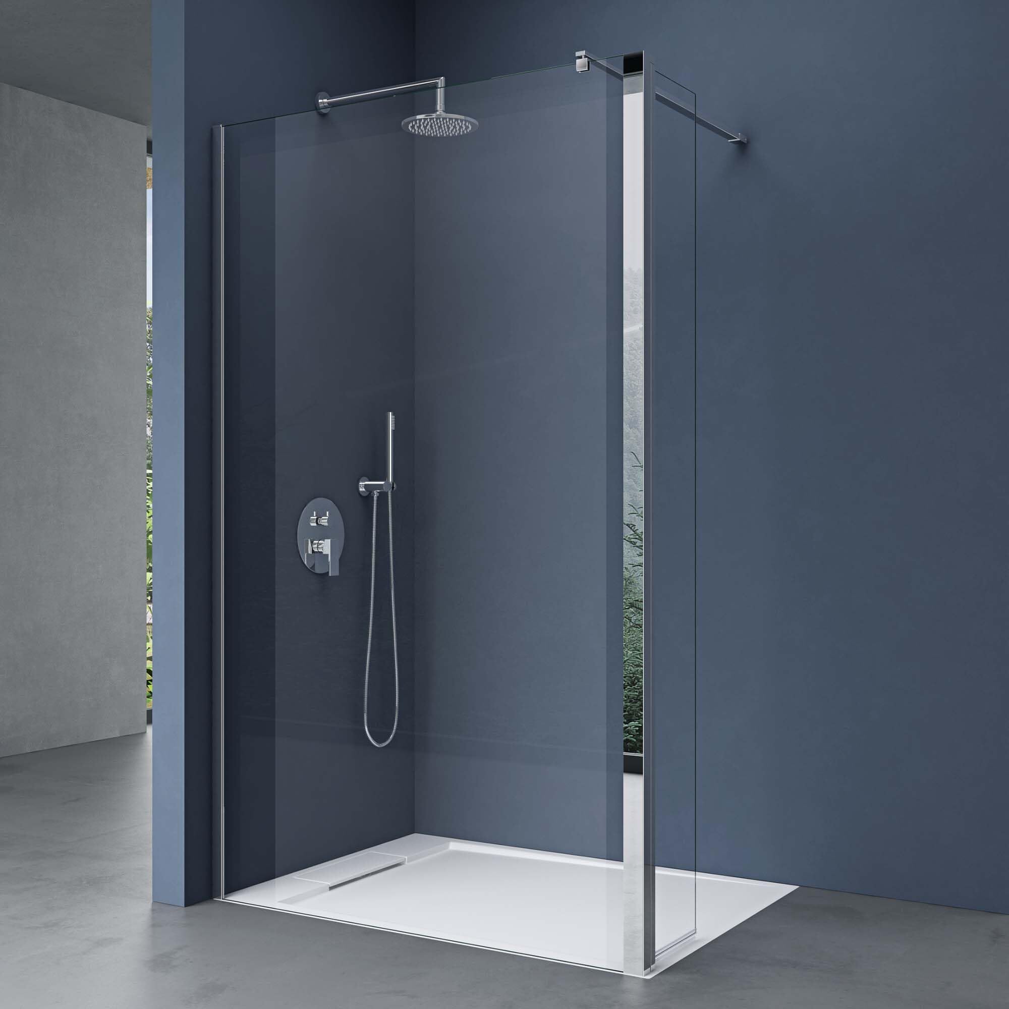 doporro Duschwand 150x200cm Walk-In mit 30cm Nebenteil, 10mm Duschabtrennung schwarz Bremen mit rechteckigem Stabilisator,Echtglas ESG-Sicherheitsglas