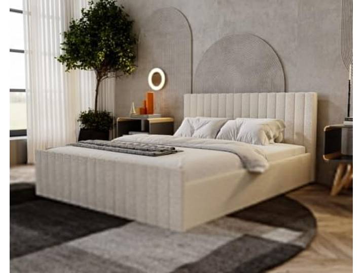 Emporius Polsterbett 160x200 cm Billo Slim - Doppelbett mit Bouclé-Stoff, Lattenrost, Bettkasten - Glamour, Elegant, Polsterbett (Creme - Anthology 1)