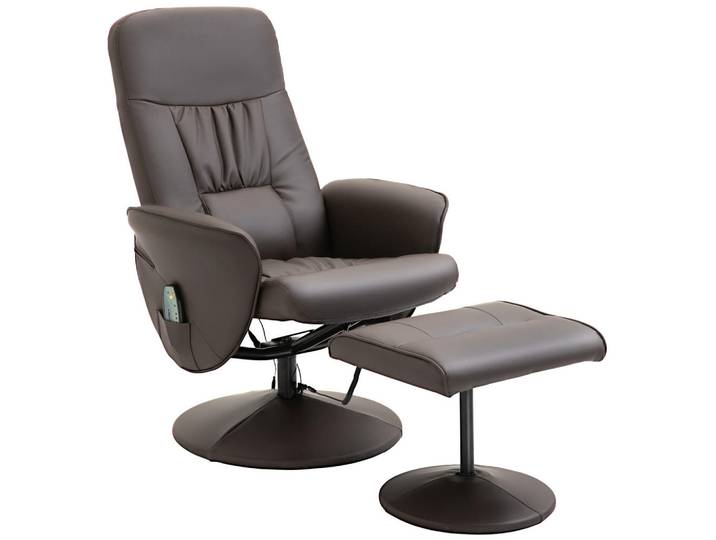 Homcom Relaxsessel Massagesessel mit Liegefunktion Fußhocker Stauraum TV-Sessel Braun, Metall, Füllung: Schaumstoff,Schaumstoff, 81x105x76 cm, Wohnzimmer, Sessel, Relaxsessel