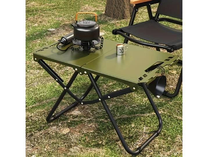 Table de camping pliable portable, table de repas d'extérieur en acier inoxydable, design compact pour le camping, la plage, le barbecue et la randonnée (pliable)