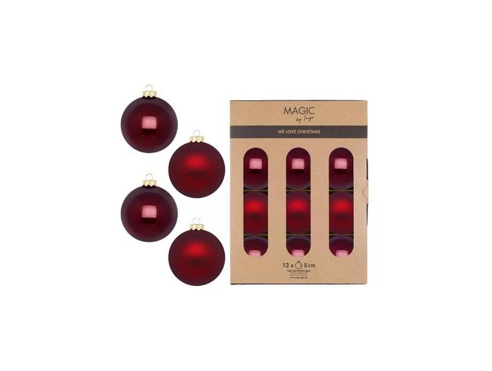 Weihnachtsbaumkugel INGES CHRISTMAS DECOR Smooth Port 12 Stück , rot, Ø:8cm, Glas, Weihnachtsbaumkugeln, Weihnachtsbaumkugel