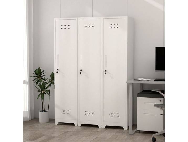 Armoire de rangement métallique armoire à balais 40x40x165 cm avec serrure tringle ventilation blanc ORVRYN