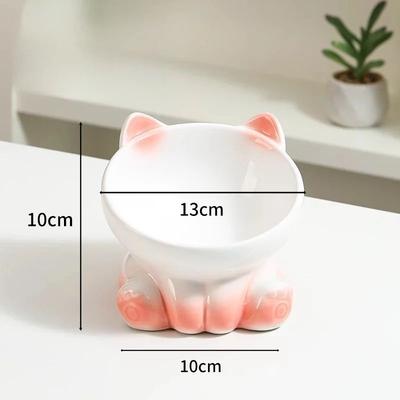 Inspired Living Ceramic Elevated Tilted Cat Bowl For Comfortable Feeding white Pink