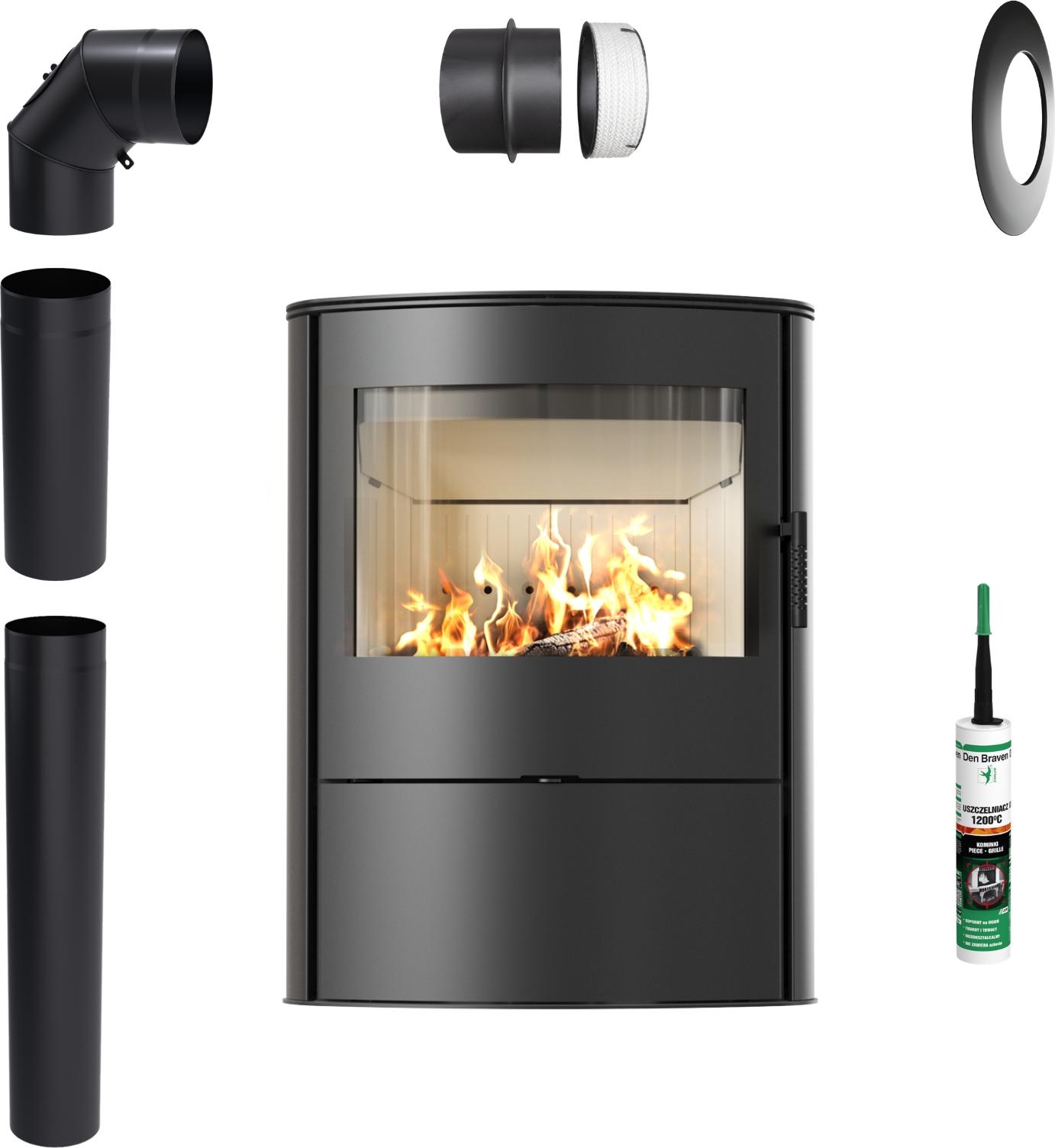 Freistehender Kaminofen Koza KRATKI ROLLO 2 8kW fi150 für Holzset