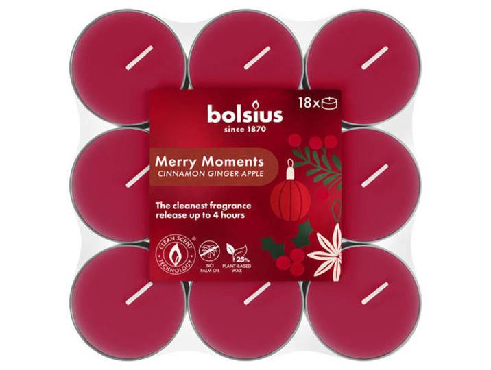 Bolsius kerst waxinelichtjes Merry Moments (4 branduren) (set van 18)