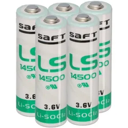 5x Saft Lithium 3,6V Batterie LS14500 AA - Zelle