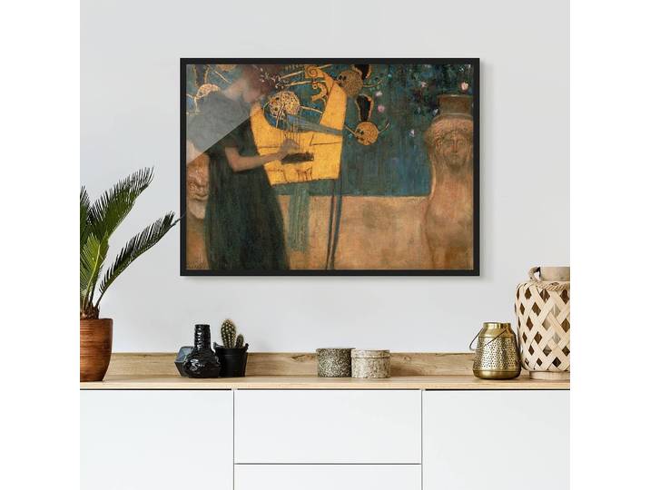 Tableau déco Klimt La musique I Papier Cadre : placage en bois véritable Pin Vert 100 x 70cm