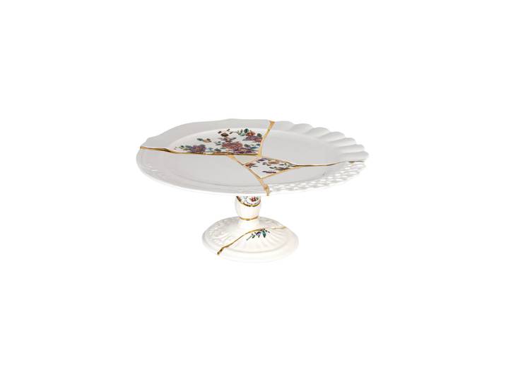 Design Tortenplatte „Kintsugi“ aus Porzellan mit Golddekor verziert Multicolor Seletti