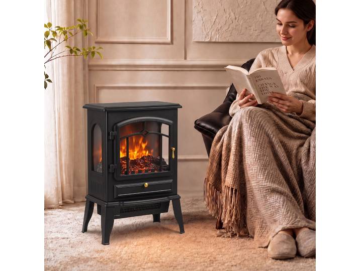 HOMCOM Cheminée Électrique 2000W 3 Faces Thermostat Noir