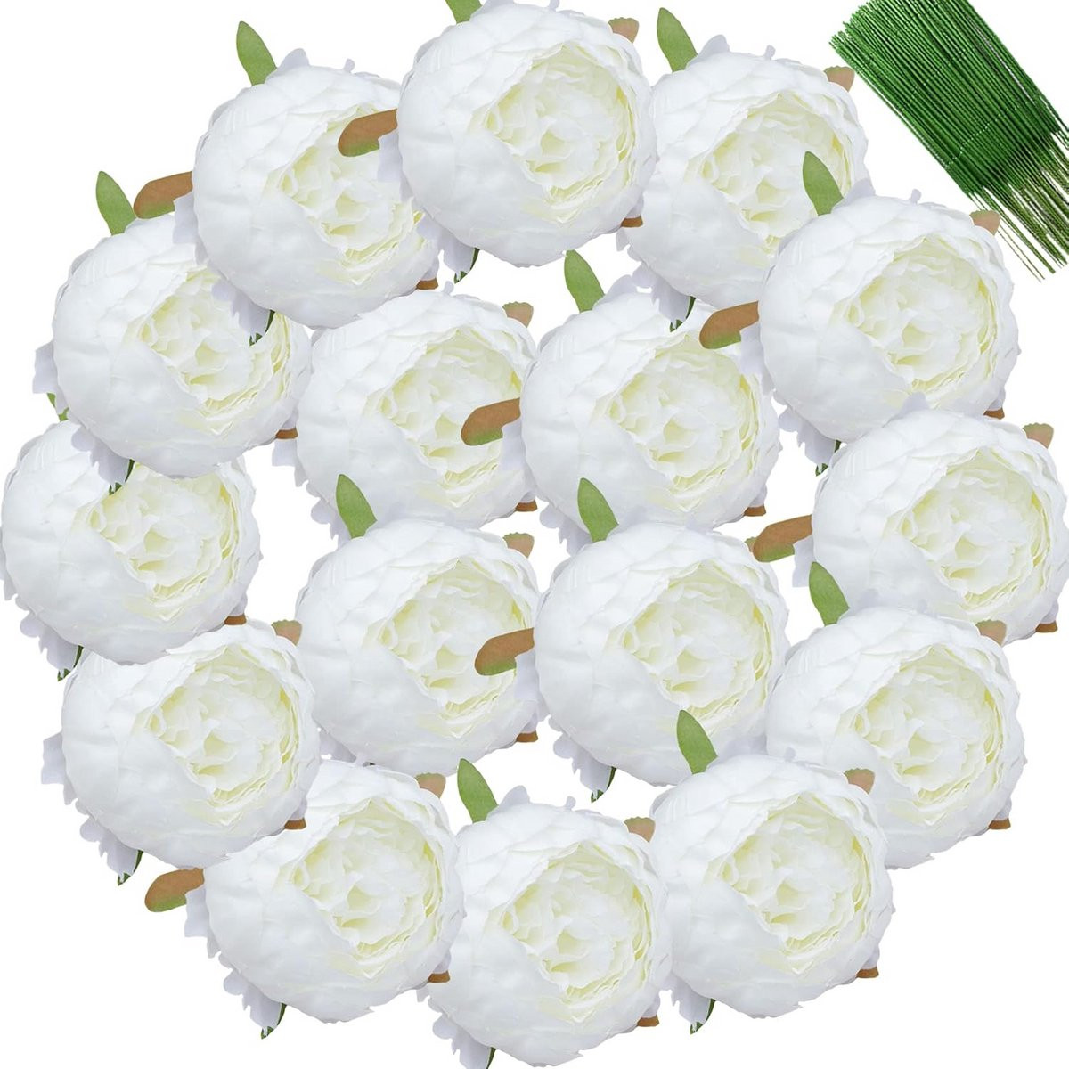 Set van 25 witte kunstbloemen pioenrozen voor decoratie