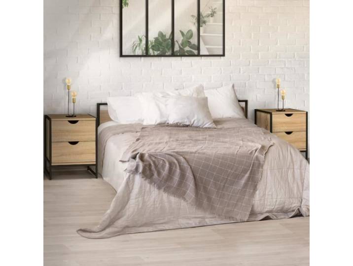 IDMARKET Lot de 2 tables de chevet DETROIT 2 tiroirs bois et métal noir design industriel
