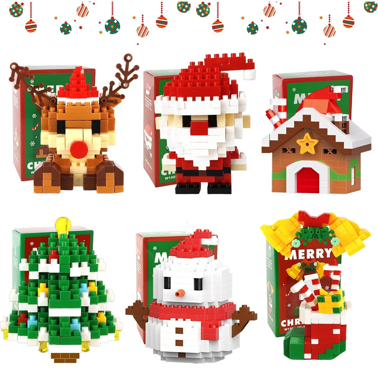 6 Stuks Kerst Bouwstenen Set met Kerstman Ontwerp