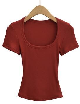 Handpicked Choices Slim Fit Square Neck Crop Top For Women's Stretch Summer Tee s claret