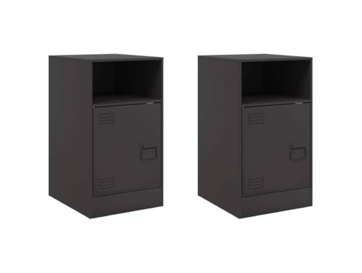 GHVBNMF Nachttische 2 Stk. Schwarz 34,5x39x62 cm Stahl Robuster Beistellschrank fürs Schlafzimmer mit Tür, Einlegeboden und Metallgriff für geordnete Aufbewahrung.
