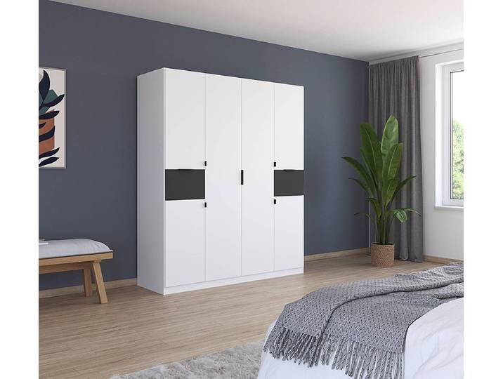 Armoire Ticao équipée de Softclose 181cm Blanc/Blanc alpin/Gris métallisé