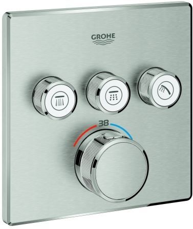 Grohe Grohtherm Smartcontrol Fertigmontageset 29126DC0 supersteel, eckig, UP-Thermostat, 3 Absperrventile