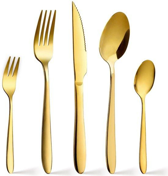 Unyqoos Gouden bestekset, 30-delig voor 6 personen, roestvrij staal