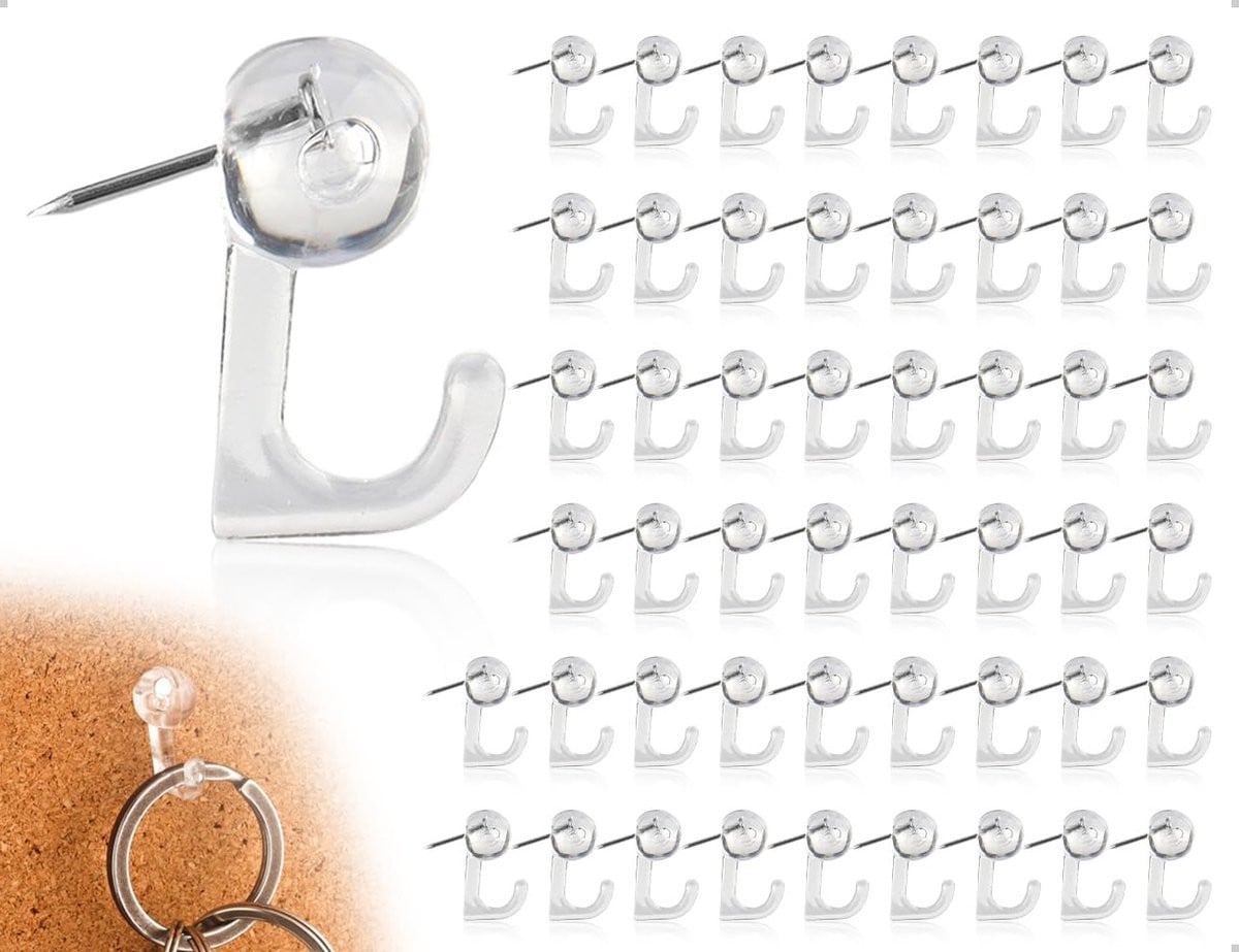 Kapsing 50 stuks Push Pin Hooks met plastic bekertjes, transparant, voor wanddecoratie en kantoorartikelen