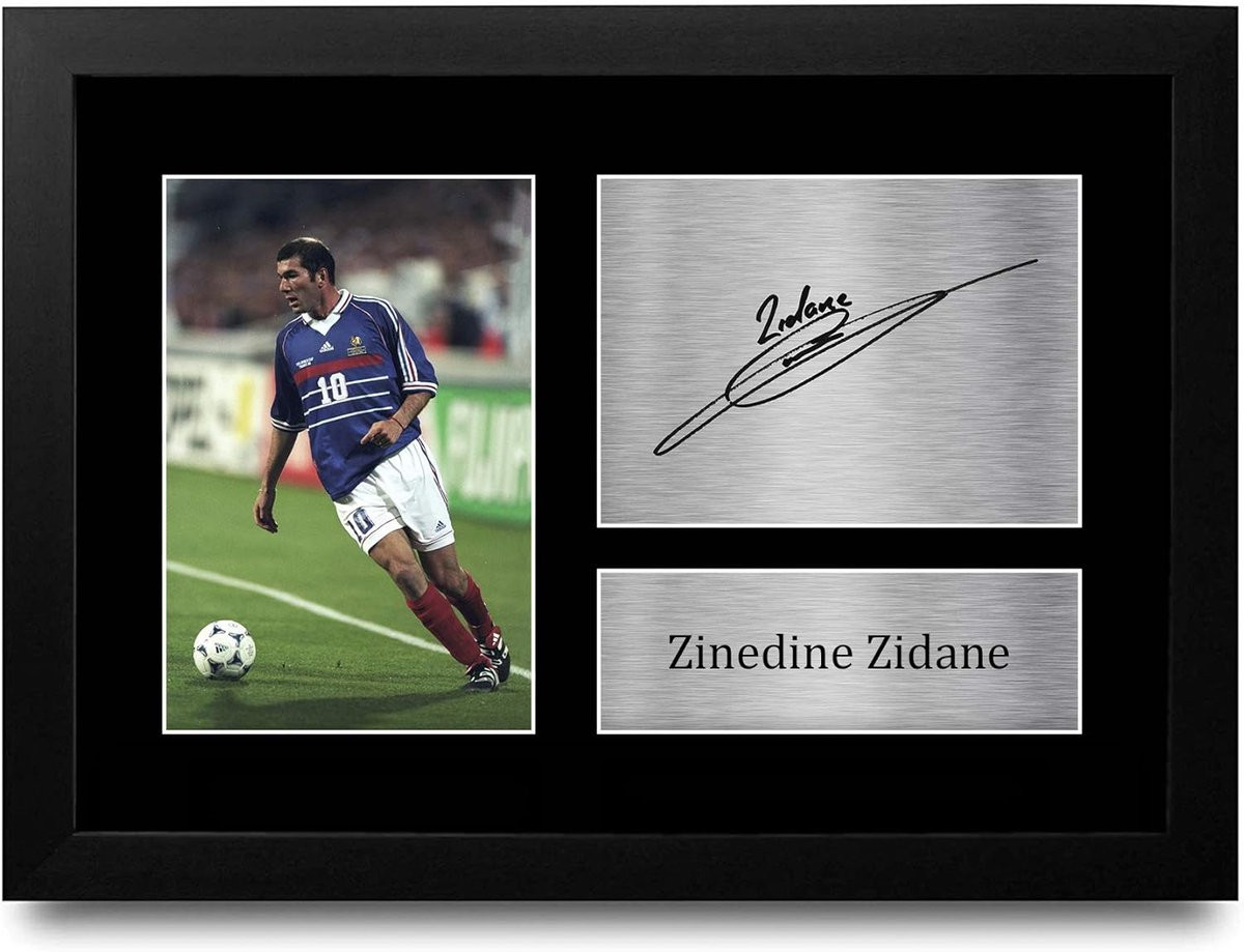 Ingelijste A4 foto met gedrukte handtekening van Zinedine Zidane voor volwassenen