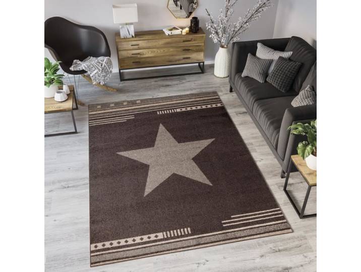 TAPISO Maroko Tapis de Salon Chambre Design Moderne Marron Foncé Etoile Doux 200x290 cm