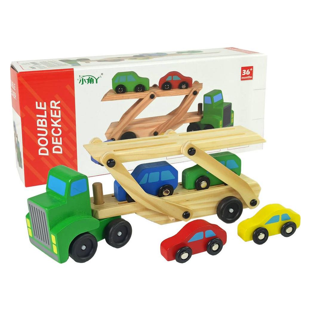 Lean Toys Hölzerner grüner Traktor mit Spielzeugautos (LT9116)