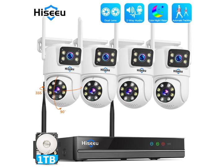Kit de système de sécurité Hiseeu avec caméra WiFi double objectif 6MP, système de sécurité avec caméras IP 3K, système de surveillance CCTV sans fil 10CH NVR