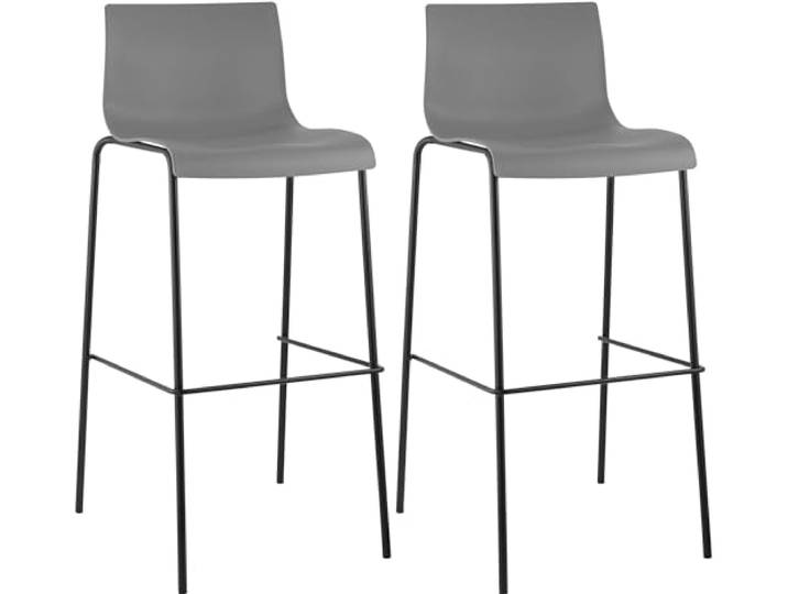 CLP 2er Set Barhocker Hover, ergonomisch mit Rückenlehne und Fußablage, Kunststoffsitz, Robustes Metallgestell, stapelbare Tresenhocker Farbe grau Gestell Farbe schwarz