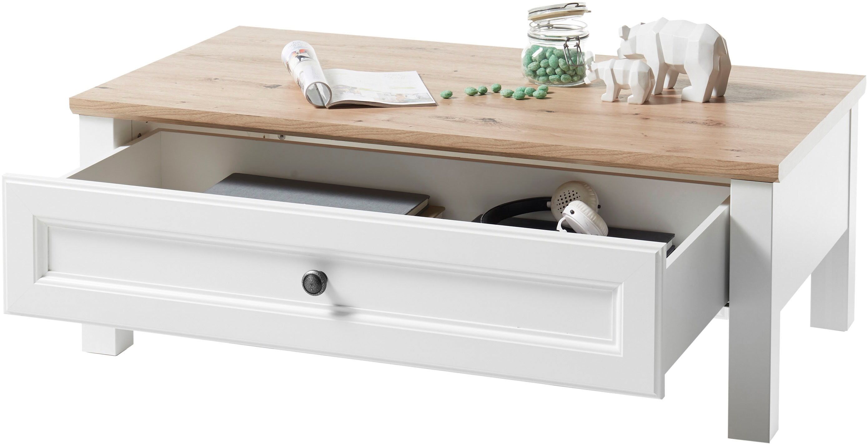 Couchtisch STOLKOM "Toskana", braun (artisan, weiß, weiß, artisan), H:41cm, Tische, Couchtisch, Landhausstil weiss, Tisch mit 1 Schubkasten artisan, weiß, weiß, artisan B/H/T: 110cm x 41cm x 60cm