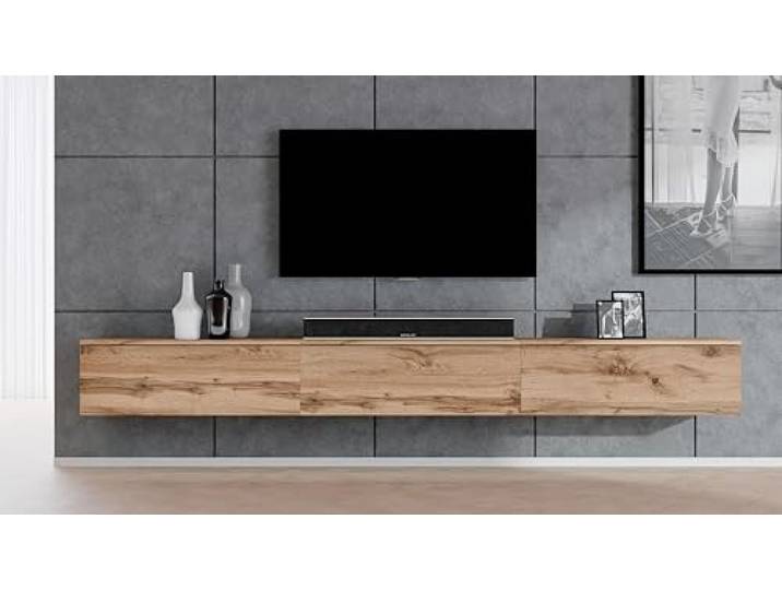 AX Living hängendes TV Board Loriano Lowboard Eiche Wotan 3x100 cm 6 Innenfächer für maximale Ordnung. Push-to-Click-System. Breite: 300 cm. Belastbarkeit: max. 20 kg pro Schrank.