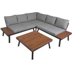 Garden Pleasure Lounge Set THERESA, Stahl Anthrazit / Akazie / 100 % Polyester Dunkelgrau