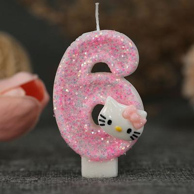 Tiny Tots Teens Trends Cinnamoroll Hello Kitty Number Candles, Cartoon Character 3D Cake Topper, Birthday Anniversary Plug In Party Decoration hello Kitty 6