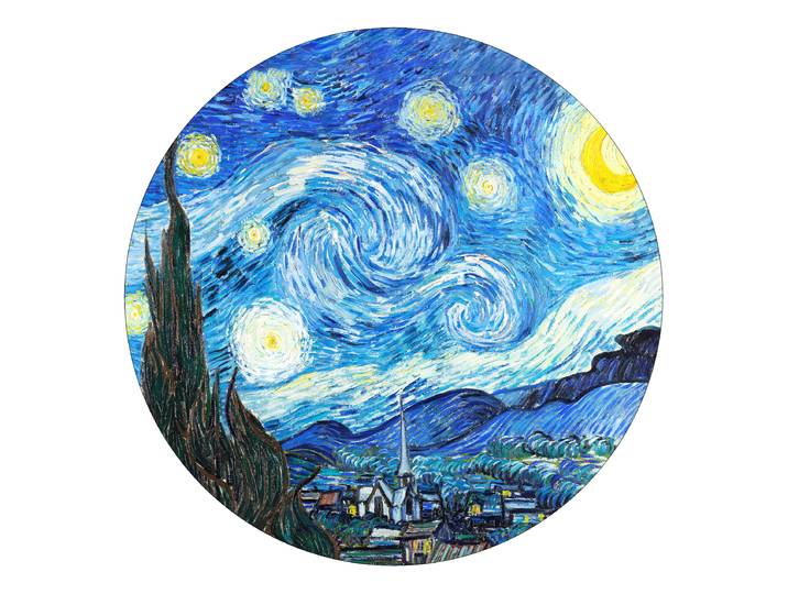 Tableau verre Van Gogh The Stary Night Verre flotté Bleu/Jaune/Noir Ø 50cm