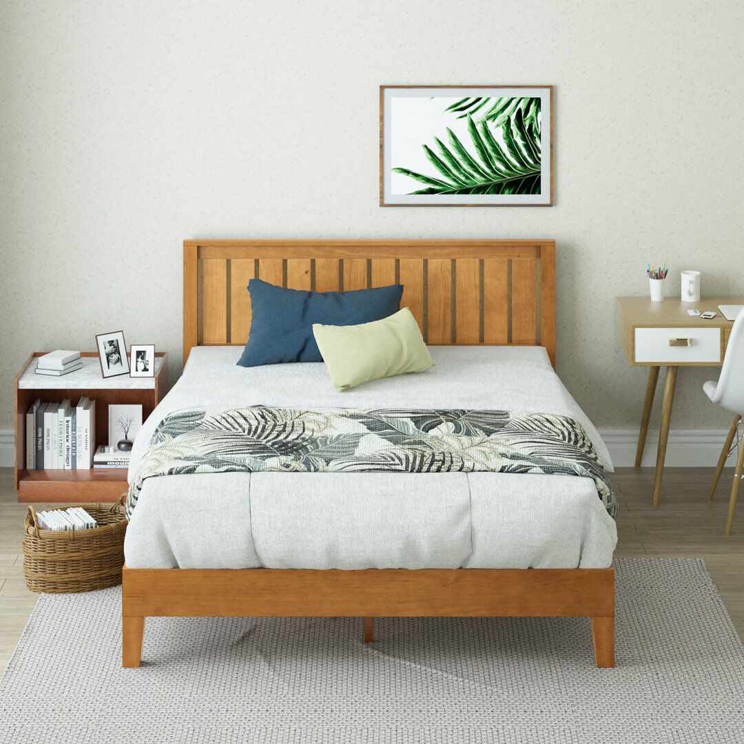 Hykkon Classic Bed Frame with Paneled Headboard Brown Double (4'6)