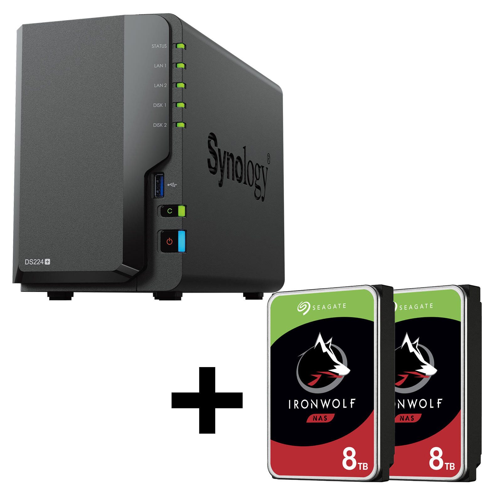 Synology DiskStation DS224+ 2 Einschübe NAS-Server Leergehäuse + 16TB (2x8TB) Seagate Ironwolf SATA 3.5" HDD Festplatten DS224+ & ST8000VN004