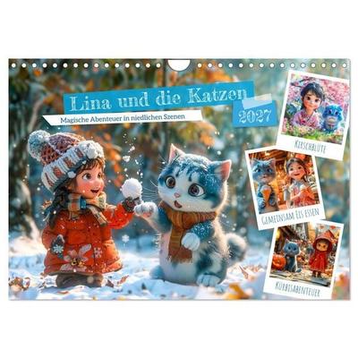 Lina und die Katzen - Magische Abenteuer in niedlichen Szenen (Wandkalender 2027 DIN A4 quer), CALVENDO Monatskalender
