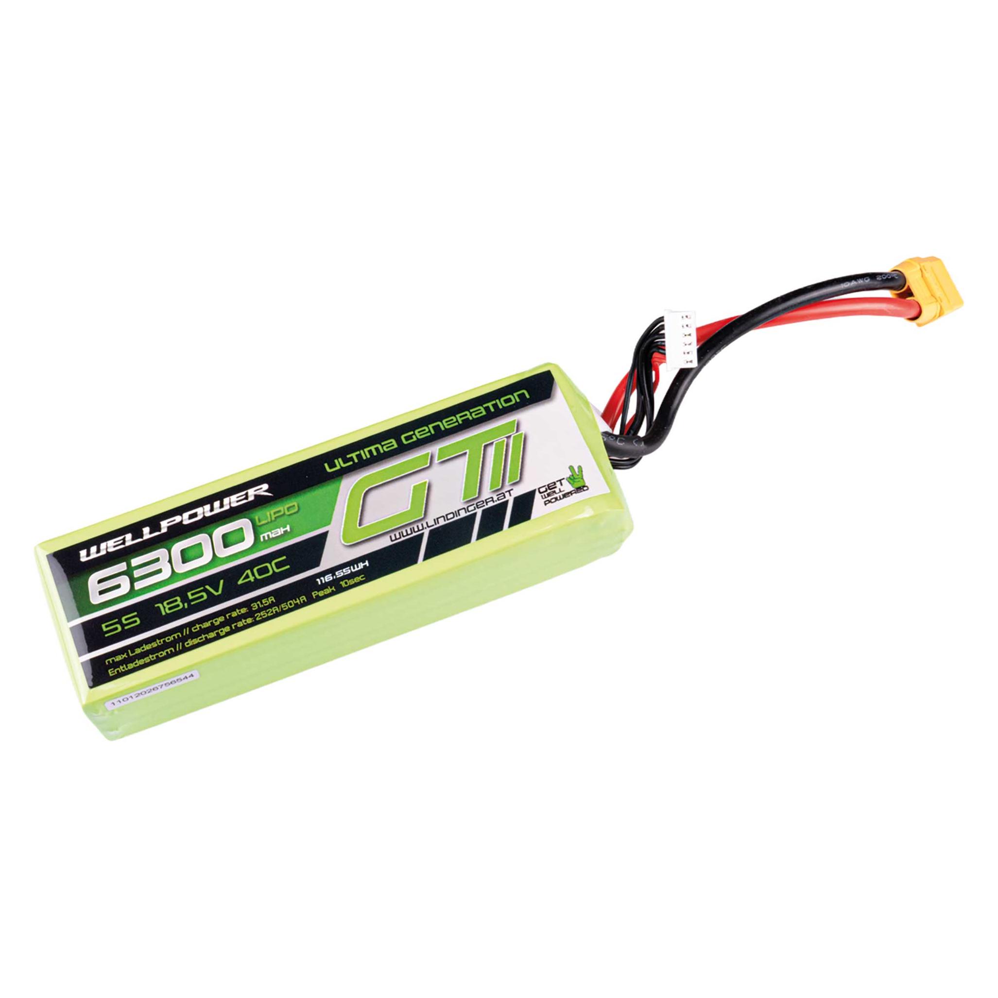 Wellpower LIPO AKKU ULTIMA GT II 6300 MAH / 18,5 Volt 5S 40/80C CH5/8 XT-90 (6300 mAh, 18.50 V) (6300-5S-35/70C-XT-90+GT II)
