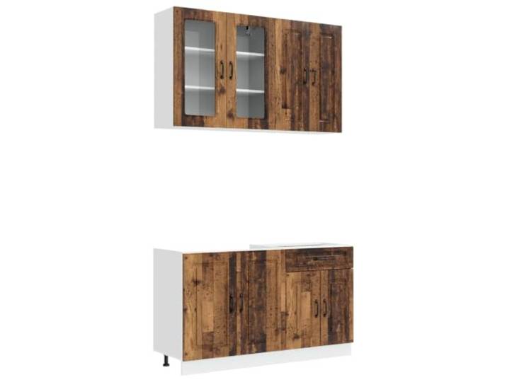 fsahslih Küchenzeile Kalmar 4-teilig Küchenschrank Set Altholz Flexibles 4-teiliges Schrankset für Küche und Essbereich in eleganter Altholz-Optik mit verstellbaren Füßen.