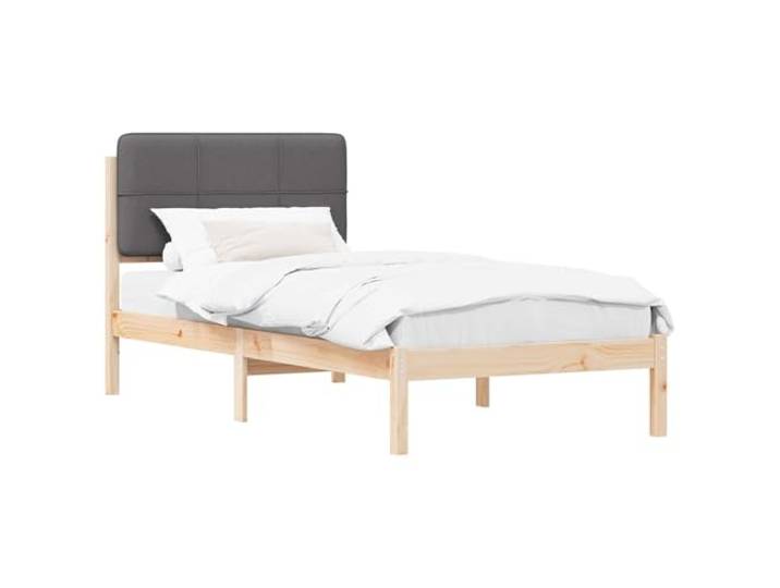 PUGYNBK Bettgestell mit gepolstertem Kopfteil in Dunkelgrau Massives Kiefernholz, Plattform-Design, Bezug abnehmbar und waschbar, einfache Installation