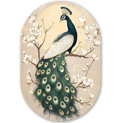 WANDBILD Pfau - Zweig - Blumen Wanddeko Schlafzimmer 60x90 cm
