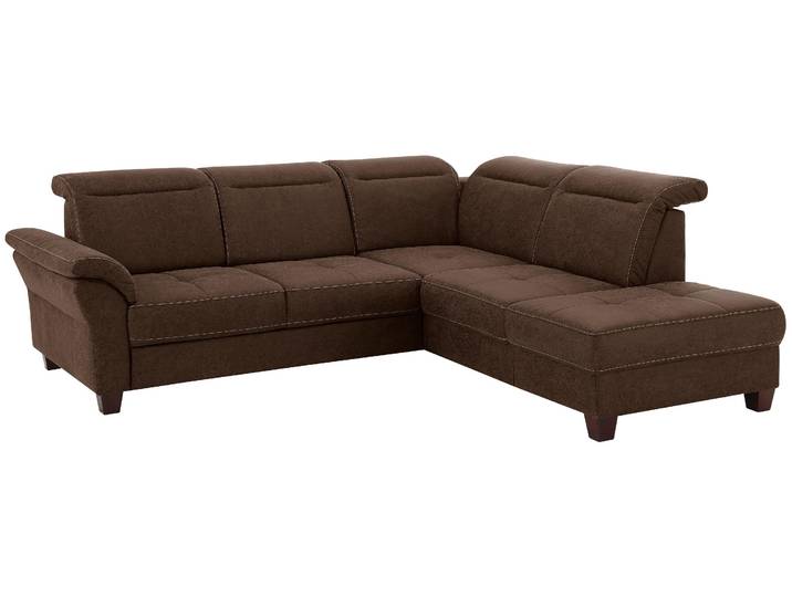 Ecksofa, Luxus-Microfaser Lederoptik, Dunkelbraun, 260×235 cm, Kopfteilverstellung & Bettfunktion, Klassisch, Home-affaire