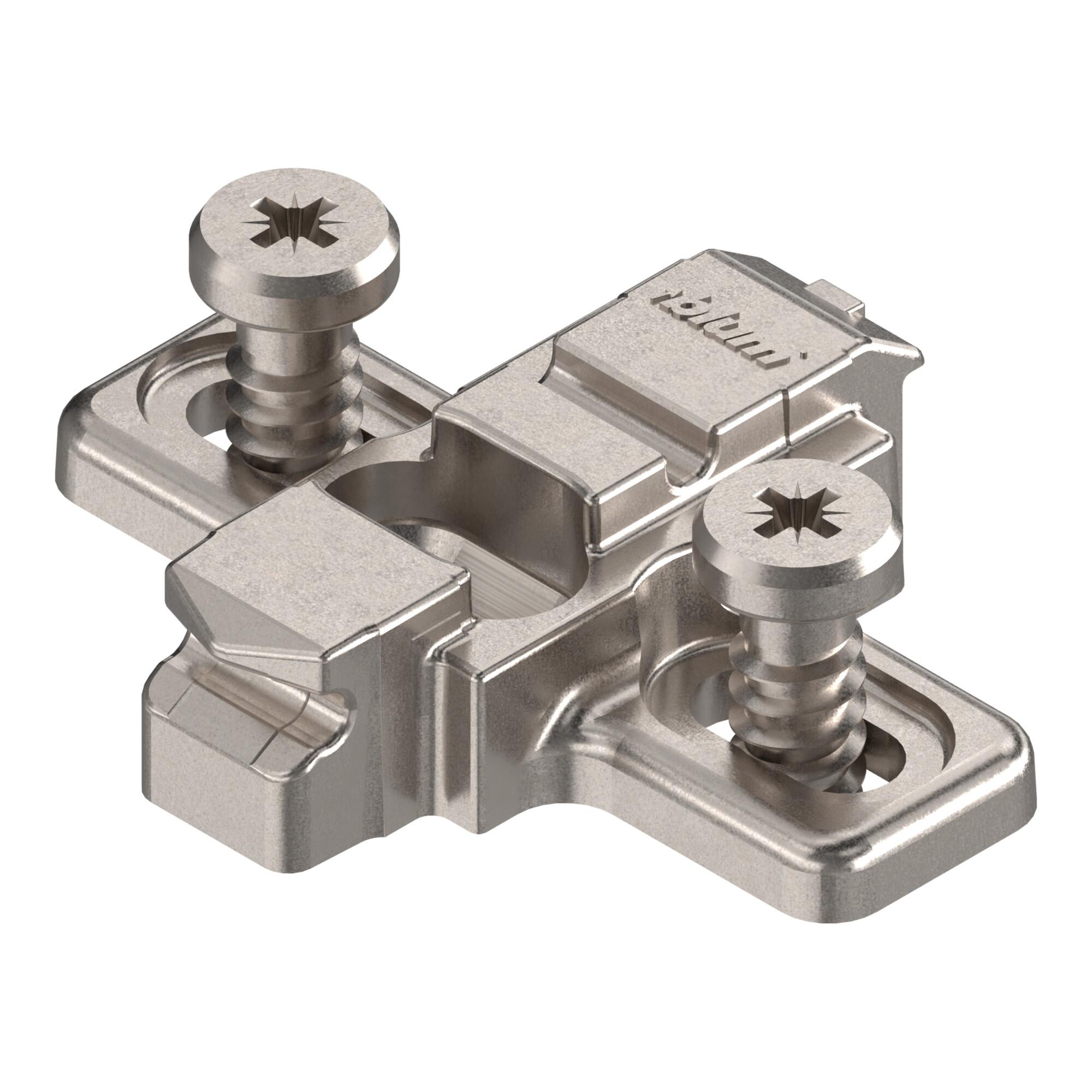 Blum CLIP Montageplatte, kreuz, 3 mm, Zink, mit vormontierten Systemschrauben, HV: Langloch, vernickelt (06747113)