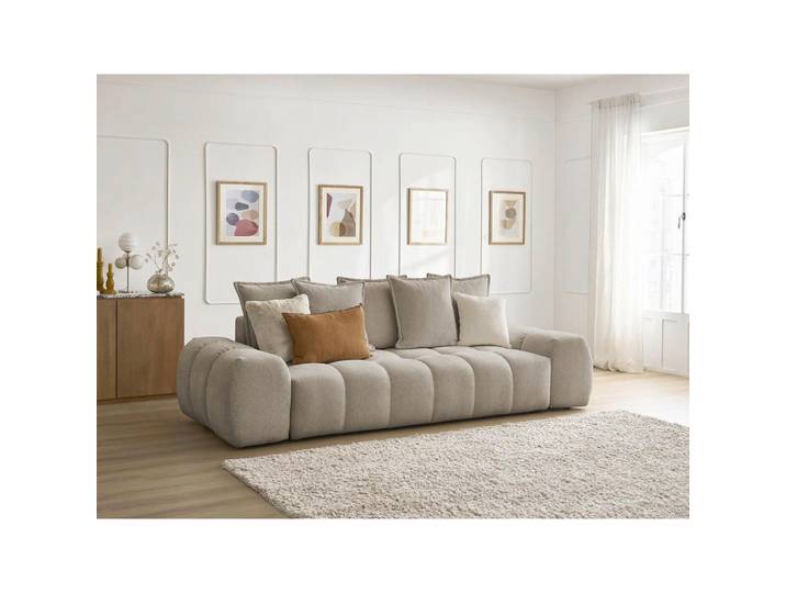 Schlafsofa Everest, Taupe, Kunststoff, Buche, Kiefer, 3-Sitzer, Füllung: Komfortschaum, 278x115x90 cm, Armteil links, rechts, Wohnzimmer, Sofas & Couches, Schlafsofas, Schlafsofas mit Bettkasten