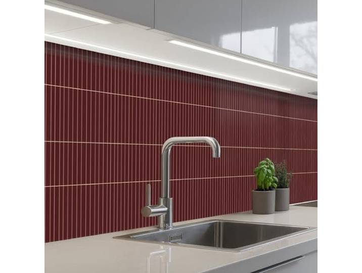 KitchenYeah© Spritzschutz Küchenrückwand Küche Abwaschbar Selbstklebend 60x500 cm - Küchenwand Küchenfront Küchen Rückenwand Wandschutz Linien - Muster - Bordeaux