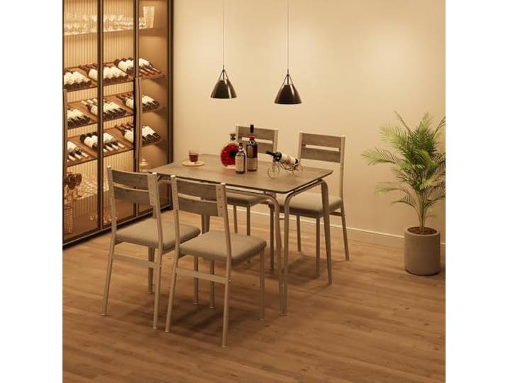 IDEALHOUSE Platzsparende Essgruppe 5-teilig für 4 Personen Esstisch quadratisch + 4 gepolsterte Stühle – MDF-Tischplatte, Metallgestell, leicht zu reinigen, schnelle Montage
