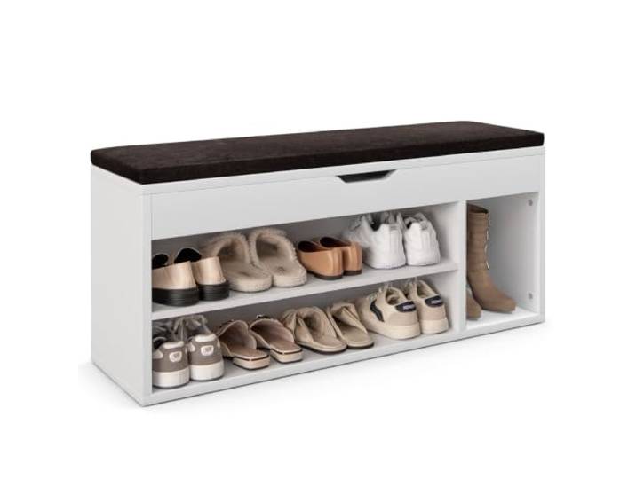 Schuhbank 104 x 30 x 48 cm mit 3 Einlegeböden und Kissen flauschig modernes Design aus MDF weiß 20_0010589