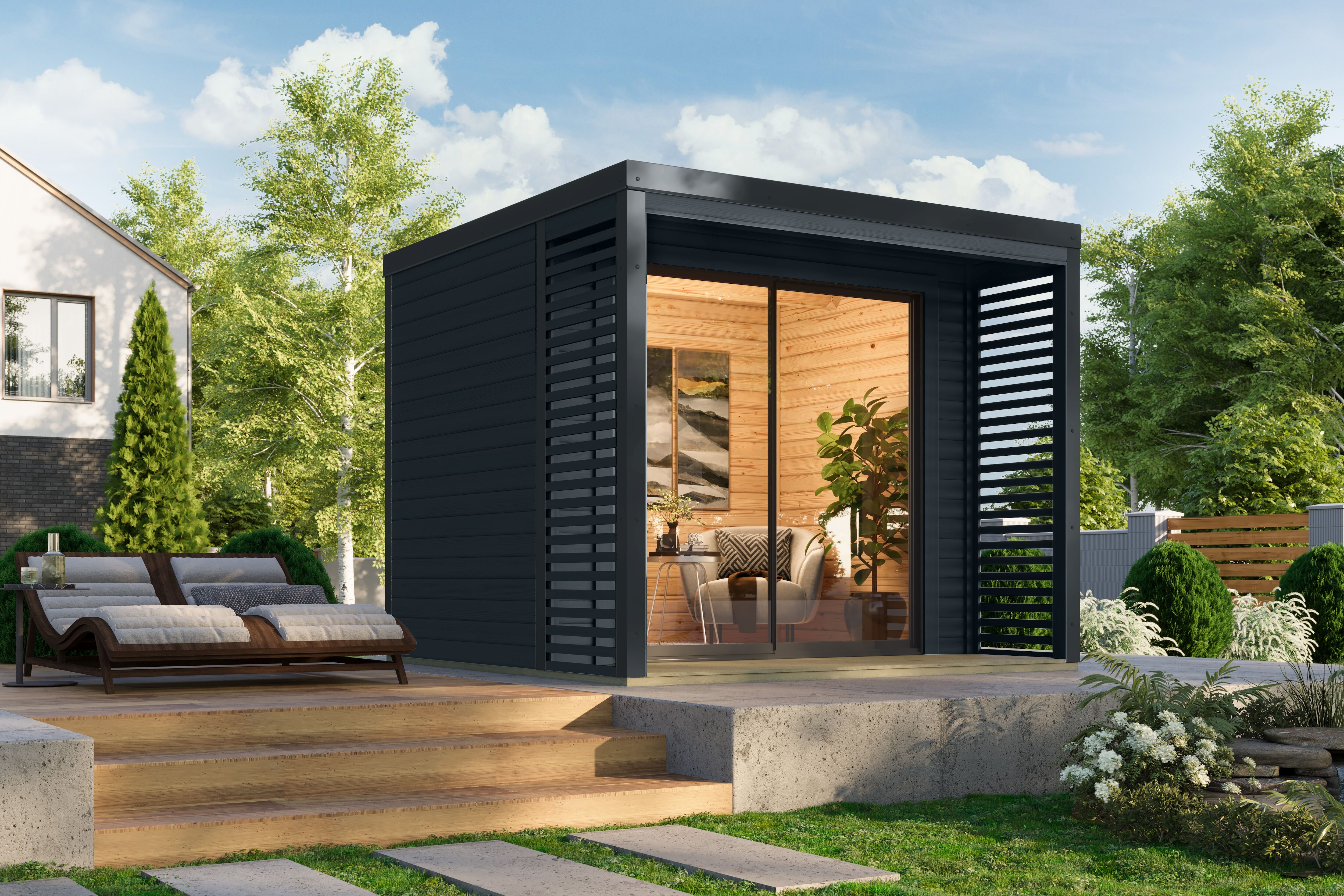 Gartenhaus KARIBU "Saturino", anthrazit, anthrazit, Fußboden im Gartenhaus, Aluminium, Massivholz, Gartenhäuser, Gartenhaus, inkl. Massivholzfußboden